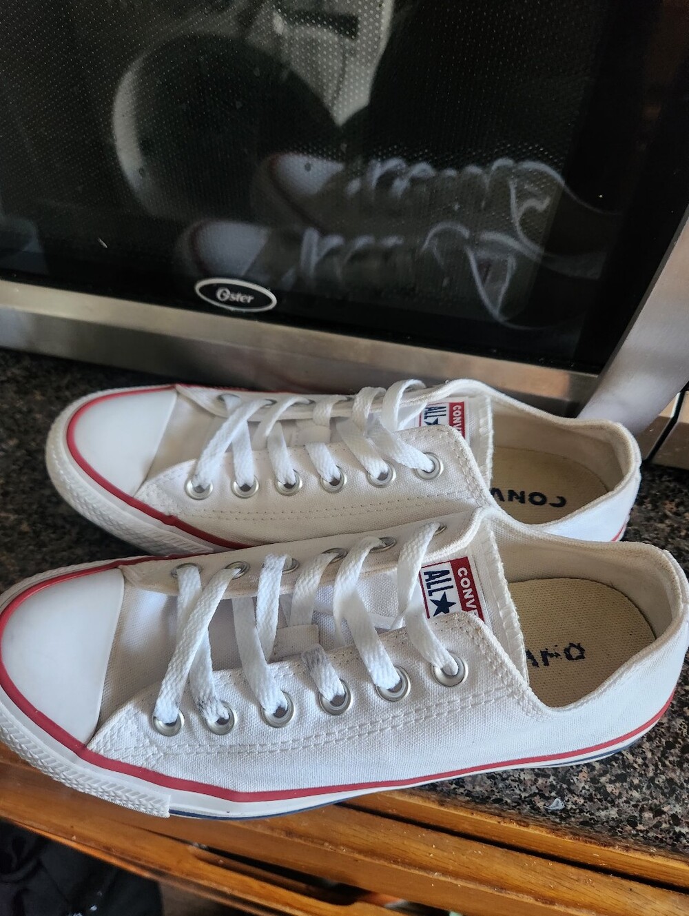 Converse White Low Top Canvas Sneakers with Red Trim